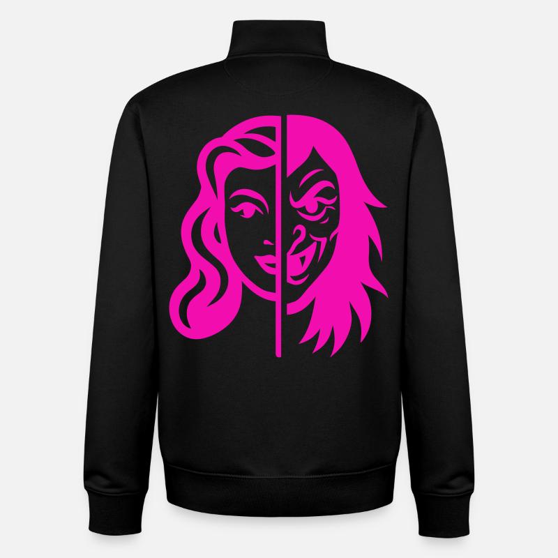 Contraste du visage divisé - Sweat zippé unisexe en coton bio Stanley/Stella - noir
