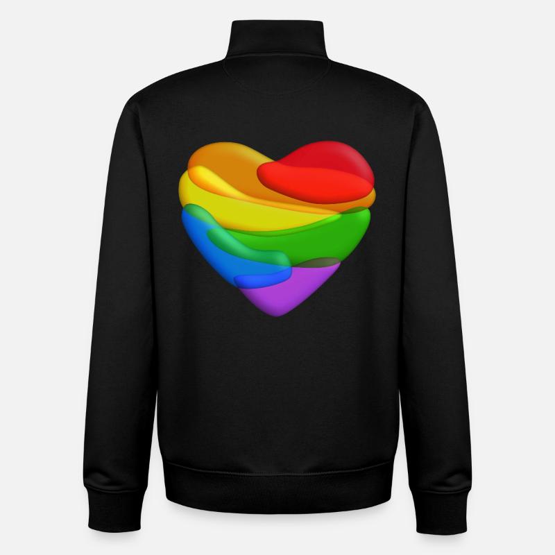 Coeur arc-en-ciel - Sweat zippé unisexe en coton bio Stanley/Stella - noir