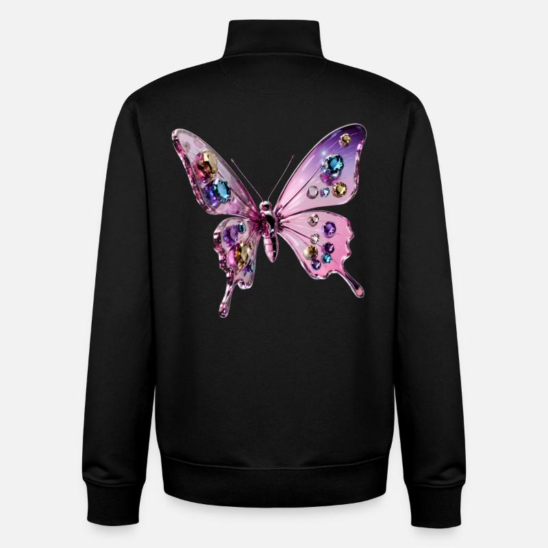 Papillon Glamour 3d - Chrome & Paillettes - Sweat zippé unisexe en coton bio Stanley/Stella - noir