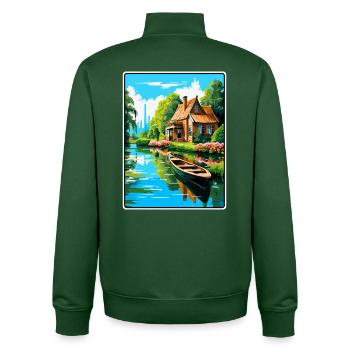 Giethoorn Riverside Cottage en été fleuri - Sweat zippé unisexe en coton bio Stanley/Stella - vert bouteille - Dos - AI Model Male 185 dark (185cm)