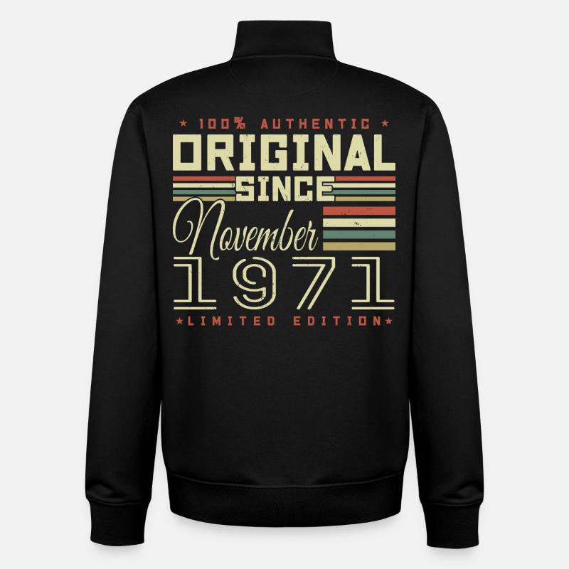 cadeau d'anniversaire novembre 1971 - Sweat zippé unisexe en coton bio Stanley/Stella - noir