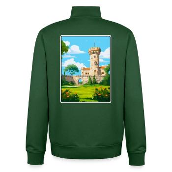 Chaves Portugal Castle Tower Under Blue Sky Poster - Unisex Organic Zip Sweatshirt by Stanley/Stella - bottle green - Back - AI Model Male 185 dark (185cm)