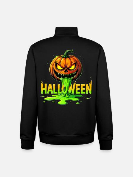 Green Halloween Pumpkin Horror - Unisex Organic Zip Sweatshirt by Stanley/Stella - black