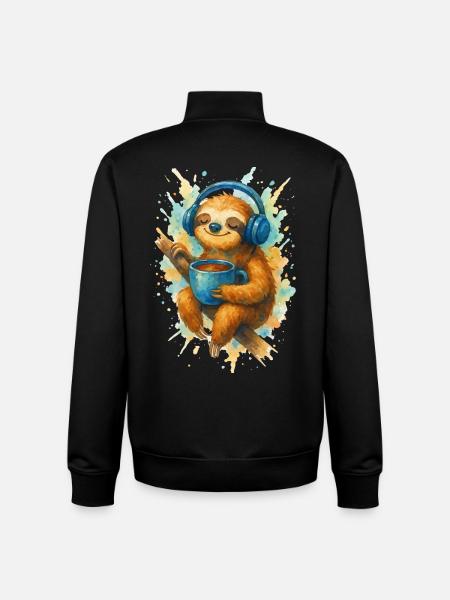 WasserfarbenFaultier mit Kopfhörern - Unisex Organic Zip Sweatshirt von Stanley/Stella - Schwarz