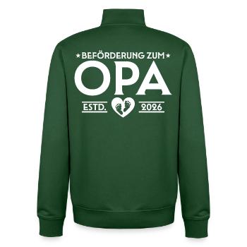 Annonce de grossesse 2026 Papy en devenir - Sweat zippé unisexe en coton bio Stanley/Stella - vert bouteille - Dos - AI Model Male 185 dark (185cm)