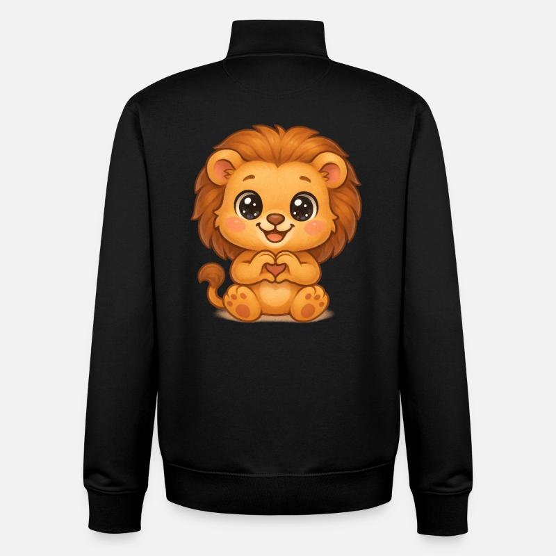 Süßer Löwe mit Herzhänden - Unisex Organic Zip Sweatshirt von Stanley/Stella - Schwarz