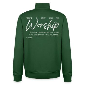 Es gibt nur einen, den man anbeten kann - Lukas 4,8 - Unisex Organic Zip Sweatshirt von Stanley/Stella - Flaschengrün - Hinten - AI Model Male 185 dark (185cm)