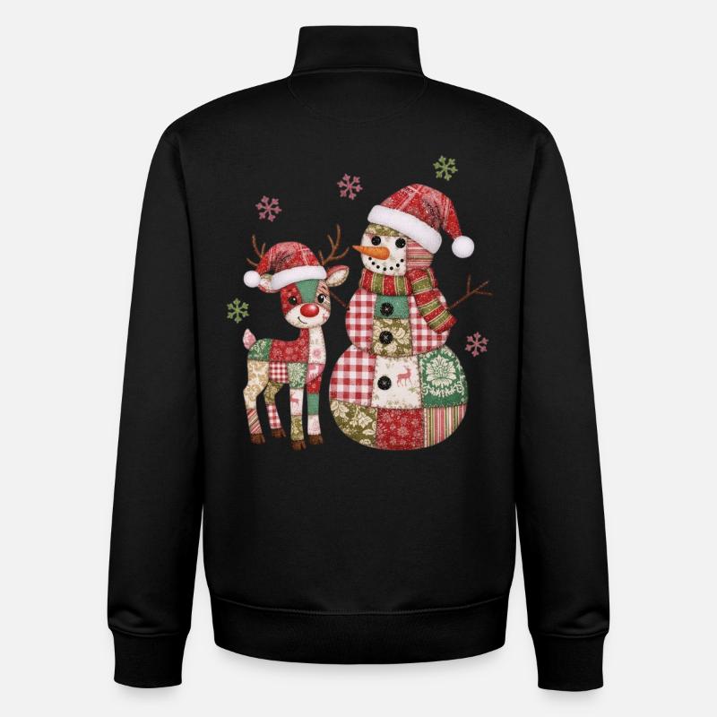 Patchwork Schneemann und Rentier - Unisex Organic Zip Sweatshirt von Stanley/Stella - Schwarz