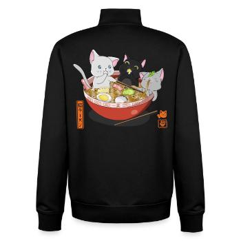 Süßes Otaku-Katzen-Ramen-Shirt - Unisex Organic Zip Sweatshirt von Stanley/Stella - Schwarz - Hinten - AI Model Male 185 light (185cm)