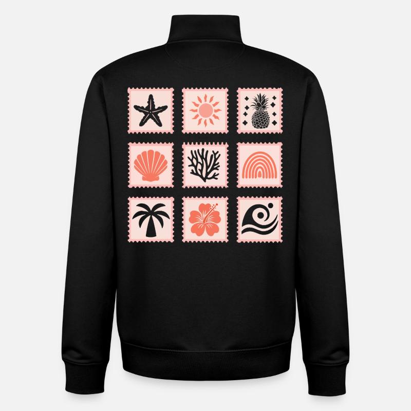 Collage de timbres nature - Sweat zippé unisexe en coton bio Stanley/Stella - noir