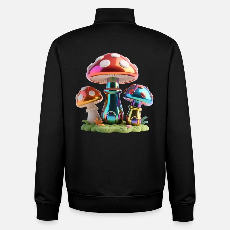 Chrome Mushrooms – Spectacle 3D futuriste - Sweat zippé unisexe en coton bio Stanley/Stella - noir