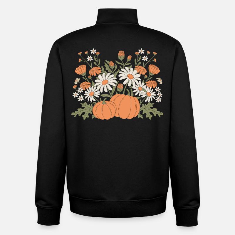 Fleurs automnales et citrouilles Illustration - Sweat zippé unisexe en coton bio Stanley/Stella - noir
