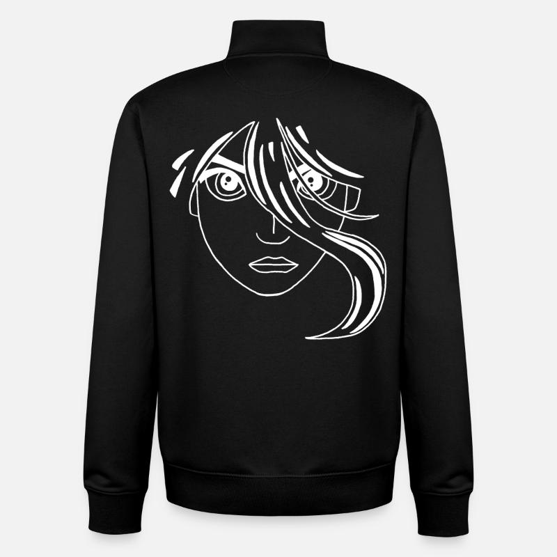 Visage manga blanc - Sweat zippé unisexe en coton bio Stanley/Stella - noir