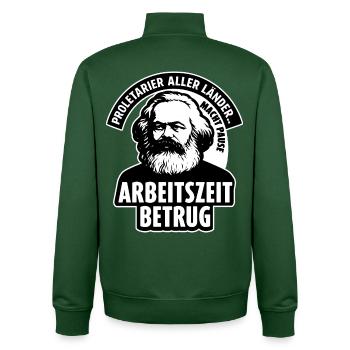 Chemise d’arnaque au temps de travail – Anti Work Meme Design - Sweat zippé unisexe en coton bio Stanley/Stella - vert bouteille - Dos - AI Model Male 185 dark (185cm)