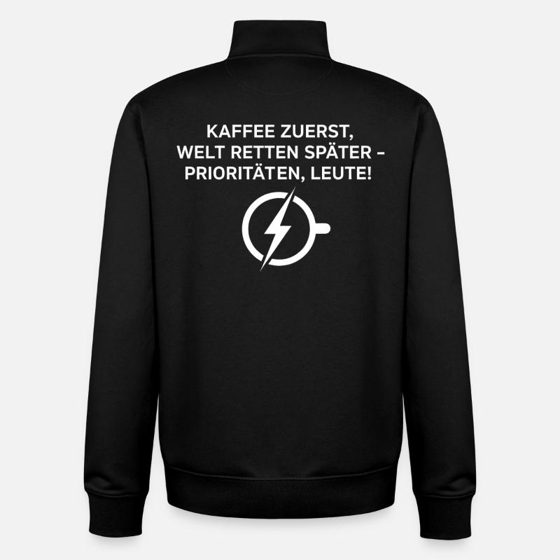 Kaffee Zuerst Spruch Blitzlogo - Unisex Organic Zip Sweatshirt von Stanley/Stella - Schwarz