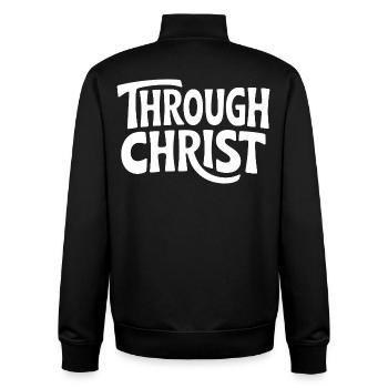 Trough Christ Jesus Christen Glaube - Unisex Organic Zip Sweatshirt von Stanley/Stella - Schwarz - Hinten - AI Model Male 185 light (185cm)
