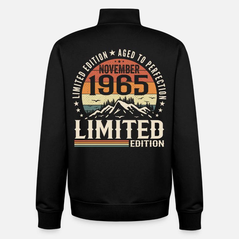 Novembre 1965 Anniversaire Rétro Unique - Sweat zippé unisexe en coton bio Stanley/Stella - noir