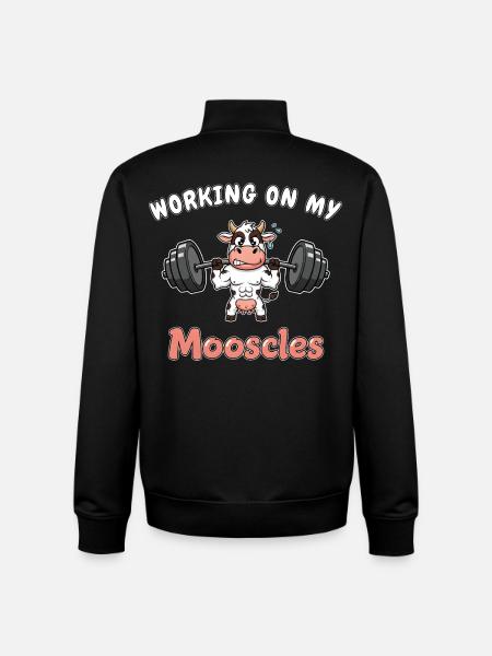 Cow - Working on my Mooscles - Funny Gym Design - Unisex Organic Zip Sweatshirt by Stanley/Stella - black