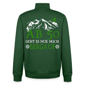 Ab 50 Geht es nur noch Bergauf 50 Geburtstag Biker - Unisex Organic Zip Sweatshirt von Stanley/Stella - Flaschengrün - Hinten - AI Model Male 185 dark (185cm)