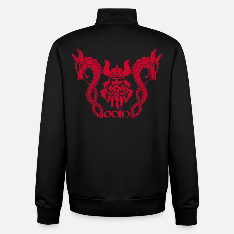 Dieu nordique Odin et dragons rouges - Sweat zippé unisexe en coton bio Stanley/Stella - noir