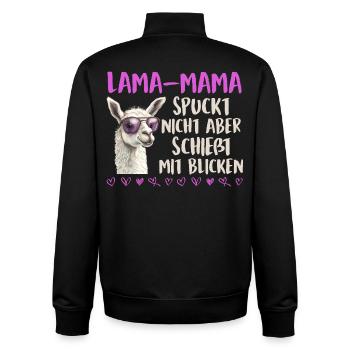 Soon mom LLAMA MOM DOESN'T SPIT LOOKS - Unisex Organic Zip Sweatshirt by Stanley/Stella - black - Back - AI Model Male 185 light (185cm)
