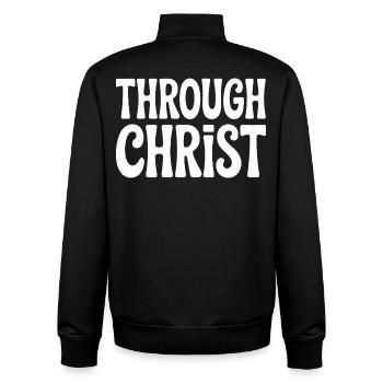 Trough Christ Jesus Christen Glaube - Unisex Organic Zip Sweatshirt von Stanley/Stella - Schwarz - Hinten - AI Model Male 185 light (185cm)