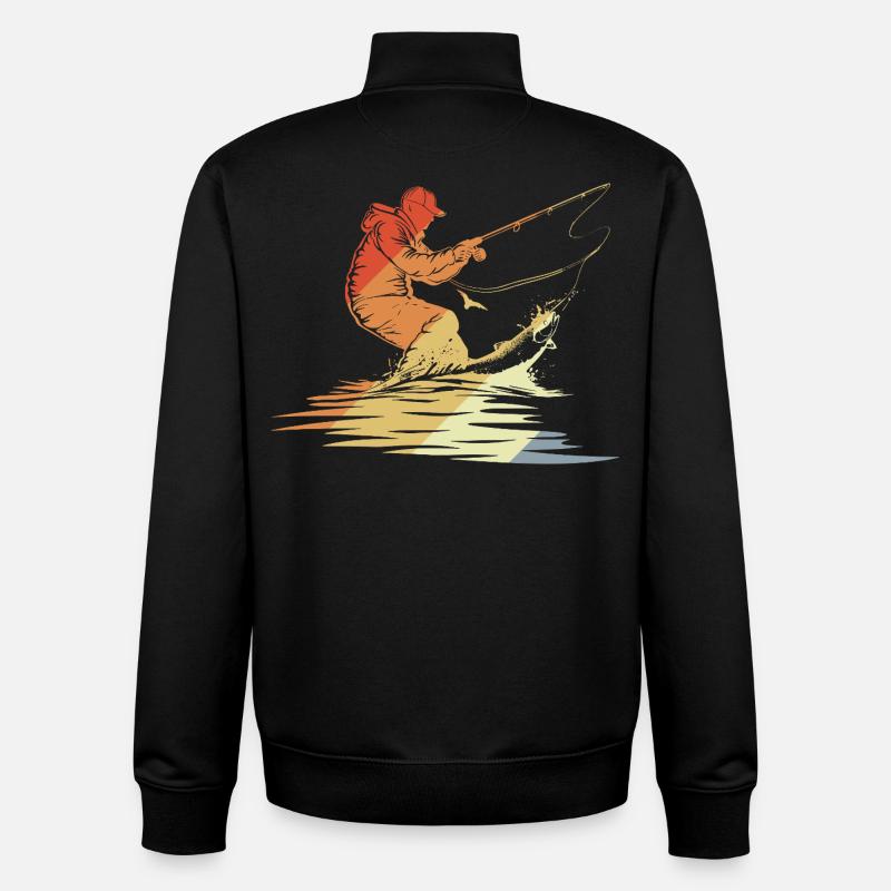 Pêche Graphique Style Rétro - Sweat zippé unisexe en coton bio Stanley/Stella - noir