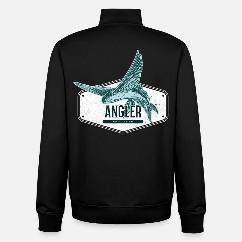 Angler USA Design Flying Fish - Sweat zippé unisexe en coton bio Stanley/Stella - noir