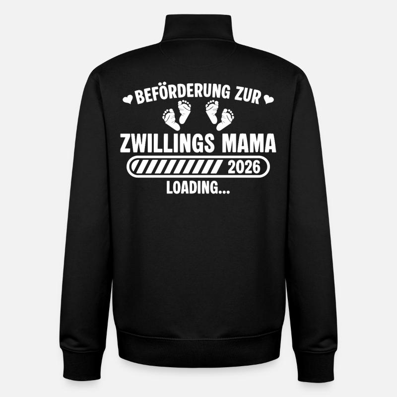 Beförderung zur Zwillings Mama 2026 loading - Unisex Organic Zip Sweatshirt von Stanley/Stella - Schwarz