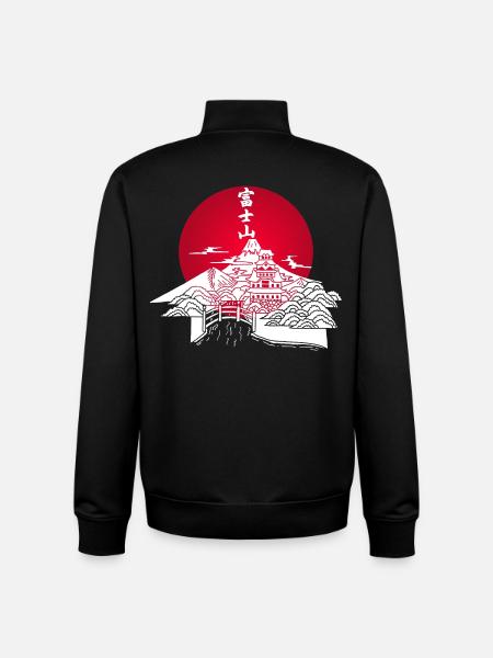 White Japanese Landscape and Red Sun - Unisex Organic Zip Sweatshirt by Stanley/Stella - black
