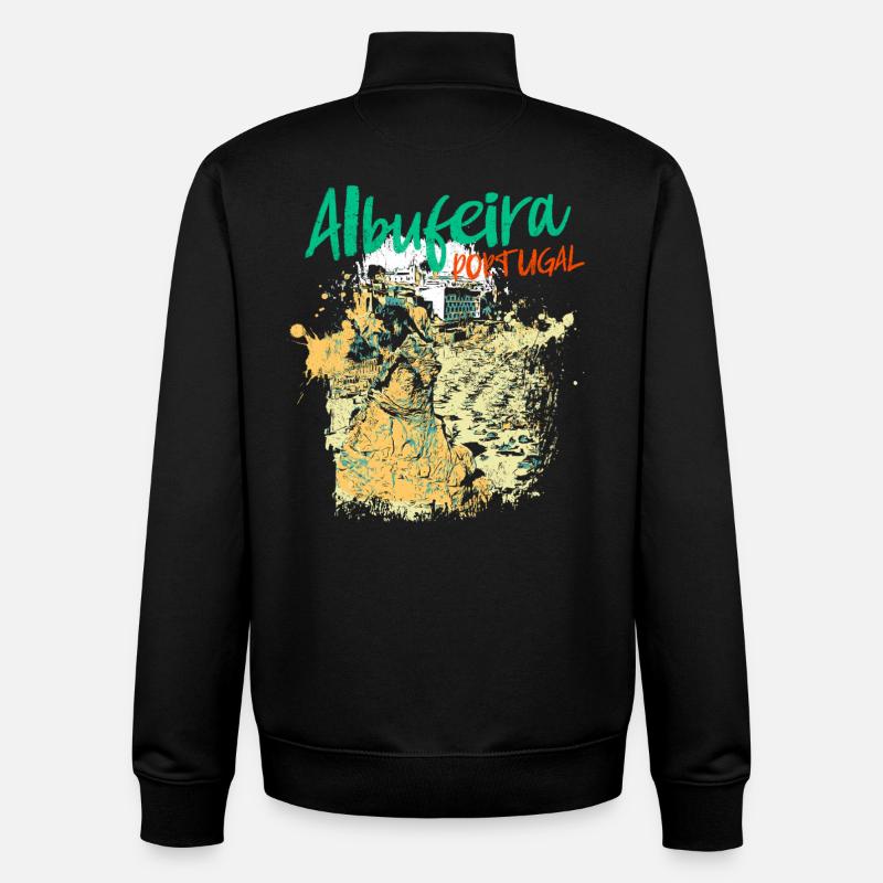 Peneco Albufeira beach illustration Algarve - Unisex Organic Zip Sweatshirt by Stanley/Stella - black