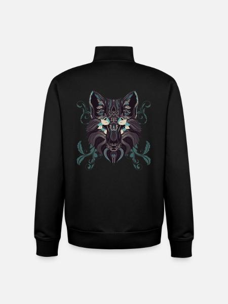 Turquoise Ornamental Wolf - Unisex Organic Zip Sweatshirt by Stanley/Stella - black