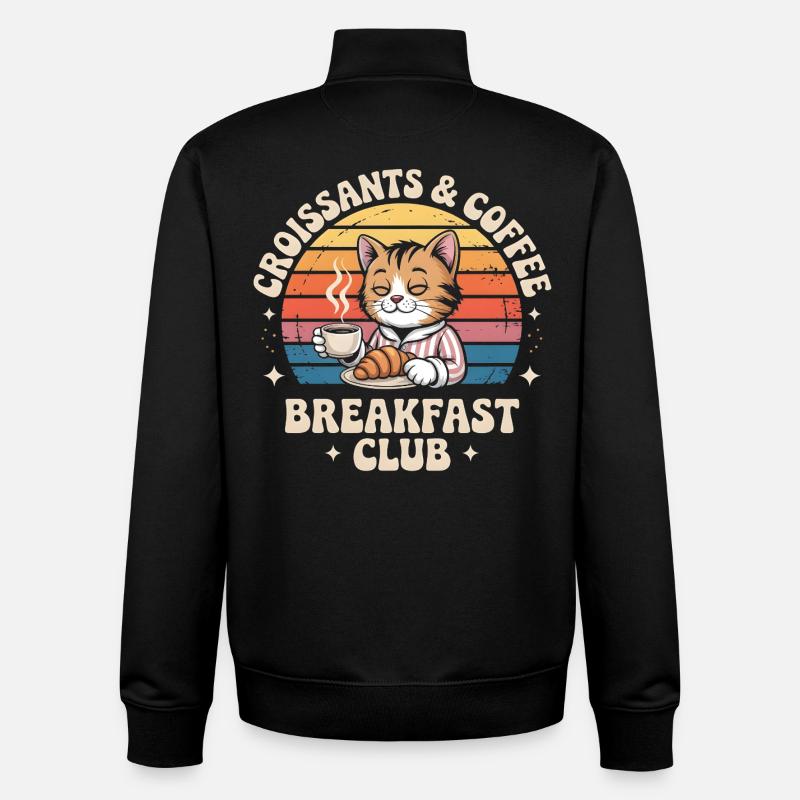 Cat Retro Coffee Breakfast - Unisex Organic Zip Sweatshirt by Stanley/Stella - black