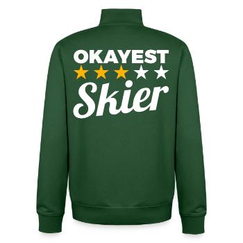 Okayest skis - Unisex Organic Zip Sweatshirt by Stanley/Stella - bottle green - Back - AI Model Male 185 dark (185cm)