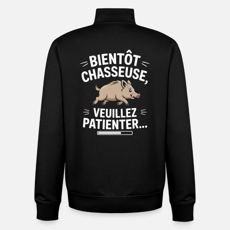 Bientôt chasseuse, veuillez patienter - Sweat zippé unisexe en coton bio Stanley/Stella - noir