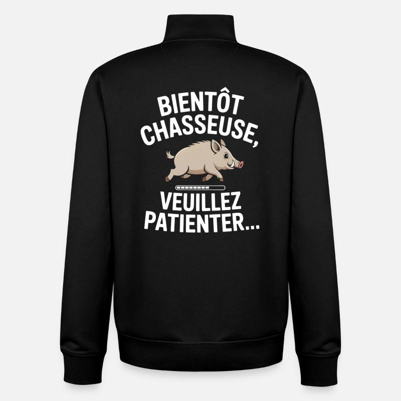 Bientôt chasseuse veuillez patienter - Sweat zippé unisexe en coton bio Stanley/Stella - noir