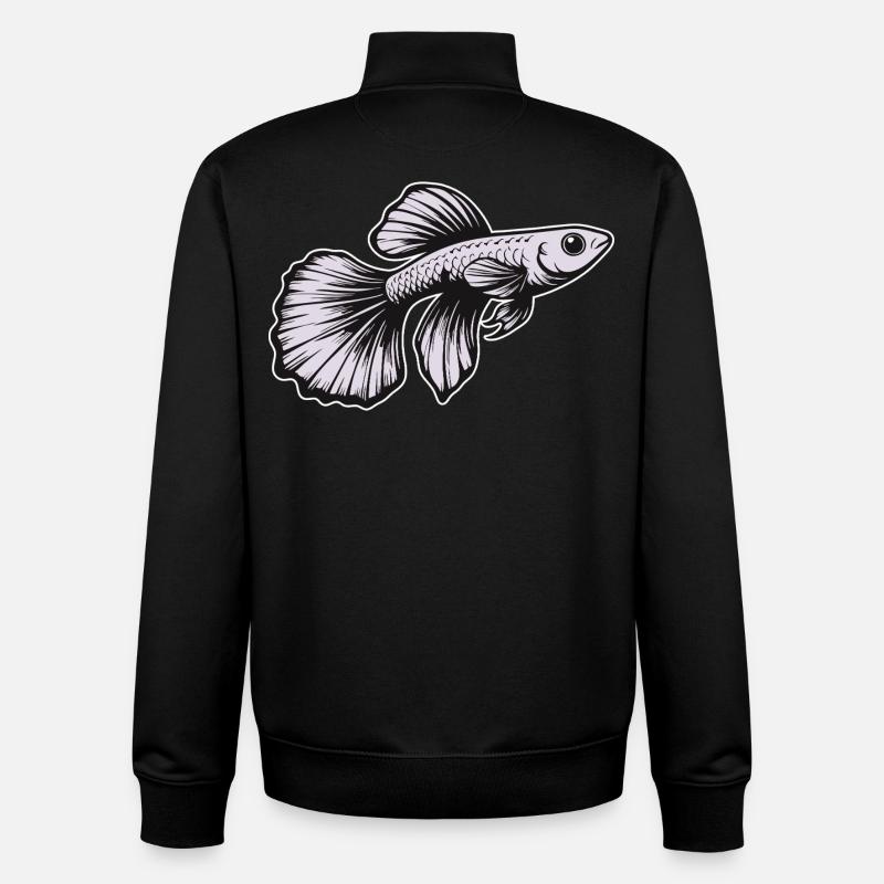 White Guppy Design – Poisson d’aquarium - Sweat zippé unisexe en coton bio Stanley/Stella - noir