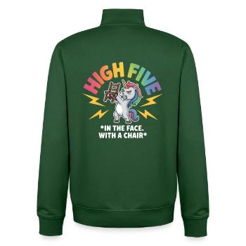 High Five avec une chaise dans le visage - Licorne drôle - Sweat zippé unisexe en coton bio Stanley/Stella - vert bouteille - Dos - AI Model Male 185 dark (185cm)