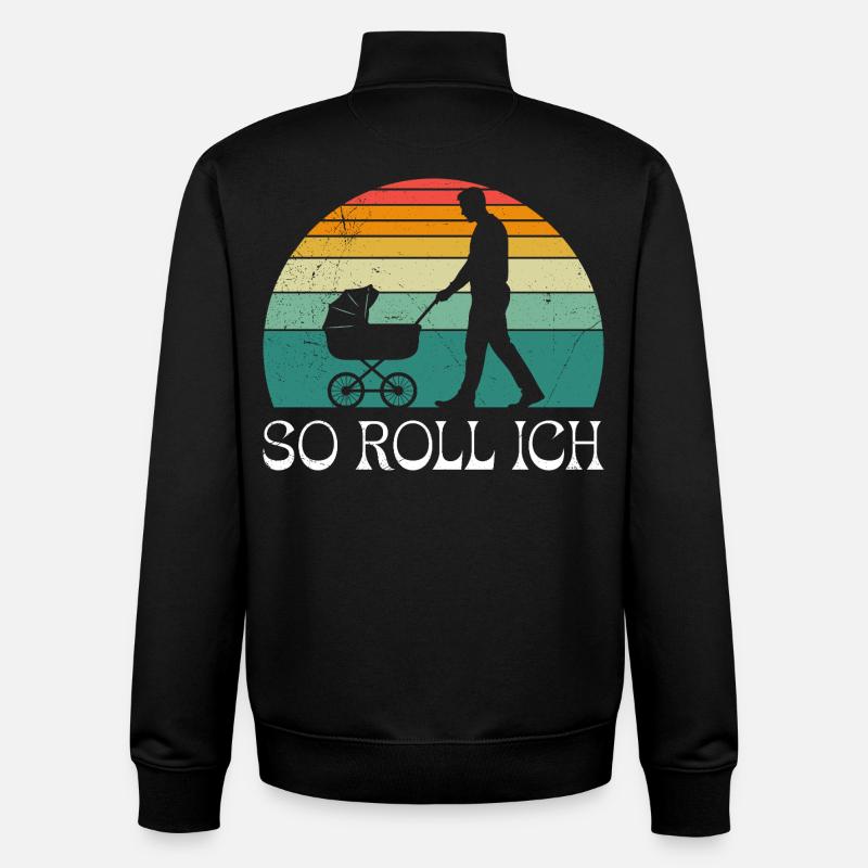 Soon dad SO I ROLL MERRILY - Unisex Organic Zip Sweatshirt by Stanley/Stella - black