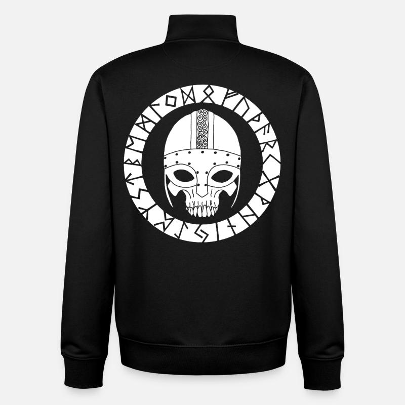 Weißer Totenkopf und Wikinger-Runen - Unisex Organic Zip Sweatshirt von Stanley/Stella - Schwarz