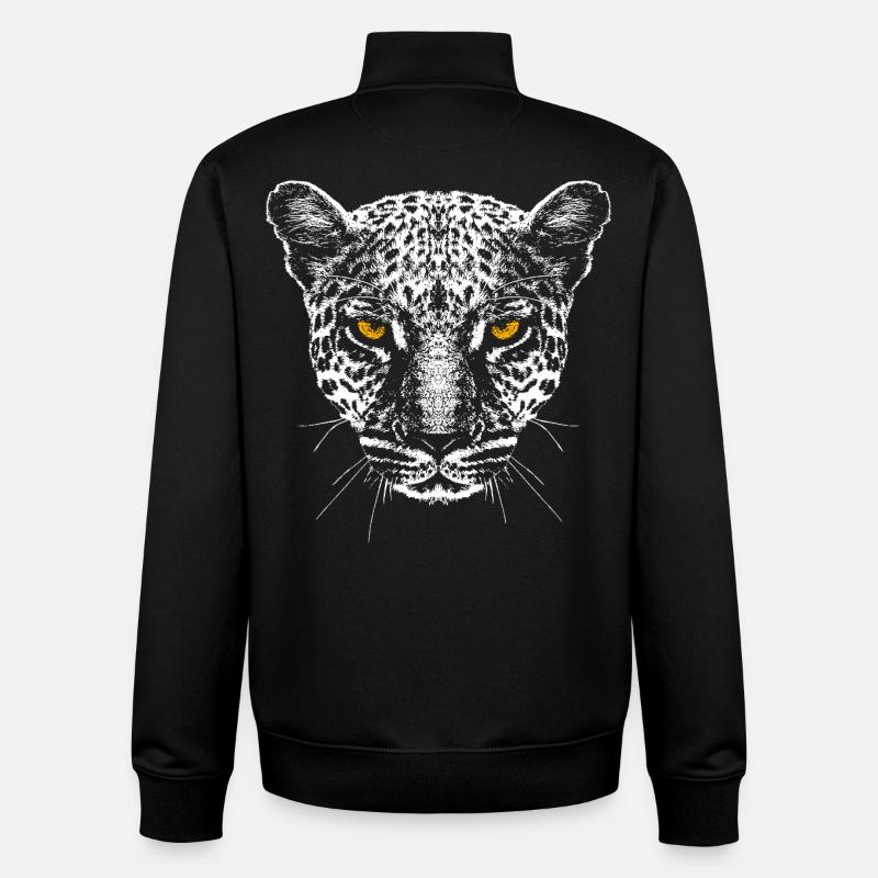 Léopard / Tête / Yeux - Sweat zippé unisexe en coton bio Stanley/Stella - noir