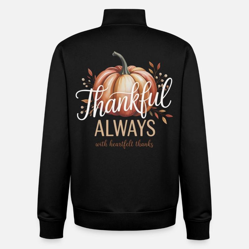 Autumn Pumpkin Grateful Always Design - Unisex Organic Zip Sweatshirt by Stanley/Stella - black