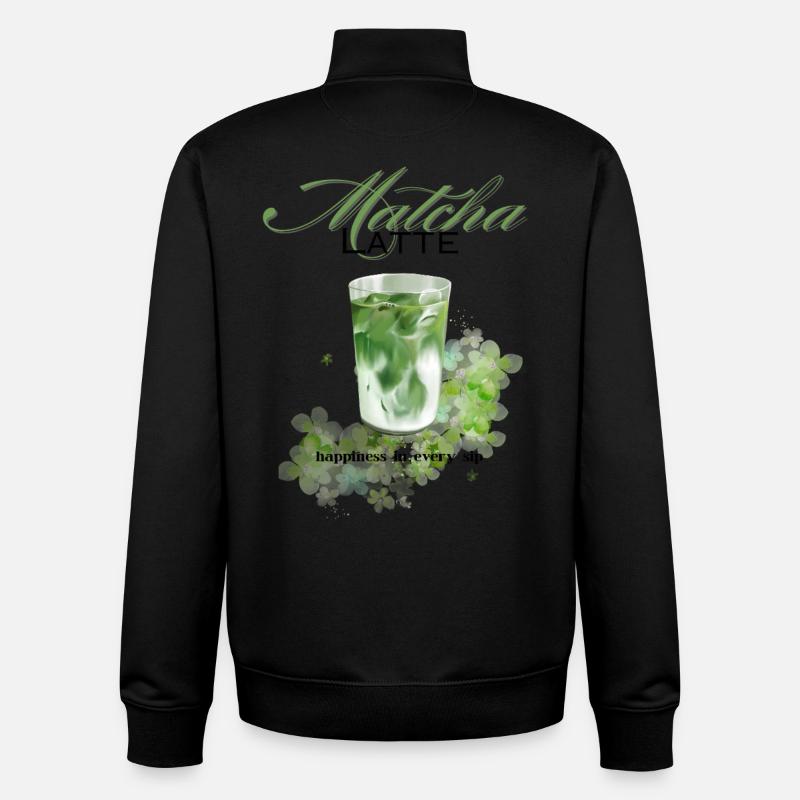 Matcha Latte Bonheur Matcha Glacé - Sweat zippé unisexe en coton bio Stanley/Stella - noir