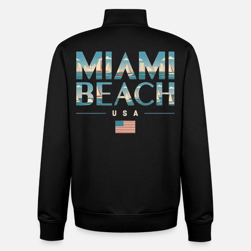 Miami Beach Palmen Stadt Reisedesign - Unisex Organic Zip Sweatshirt von Stanley/Stella - Schwarz