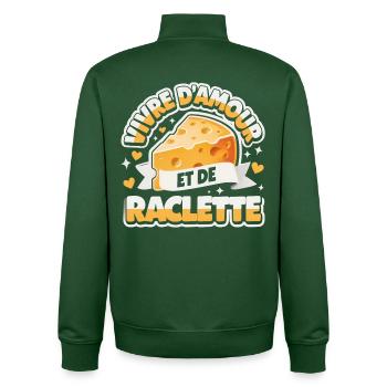 Live On Love And Raclette Lustiges Geschenk - Unisex Organic Zip Sweatshirt von Stanley/Stella - Flaschengrün - Hinten - AI Model Male 185 dark (185cm)