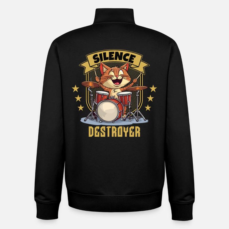 Drums Drums Silence Destroyer Cat Funny - Unisex Organic Zip Sweatshirt by Stanley/Stella - black