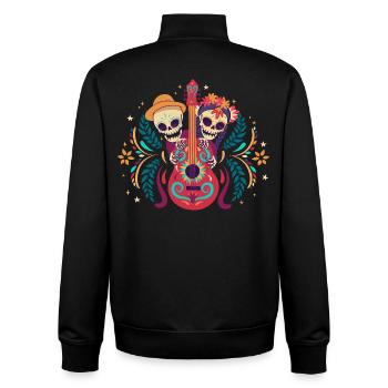 Dia de los Muertos Gitarren-Skelett Duo Outfit Top - Unisex Organic Zip Sweatshirt von Stanley/Stella - Schwarz - Hinten - AI Model Male 185 light (185cm)