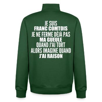 Franc comtois Ich halte meinen Mund nicht zu frank comté - Unisex Organic Zip Sweatshirt von Stanley/Stella - Flaschengrün - Hinten - AI Model Male 185 dark (185cm)
