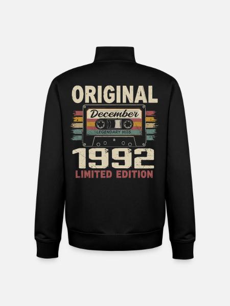 December 1992 Birthday Gift - Unisex Organic Zip Sweatshirt by Stanley/Stella - black