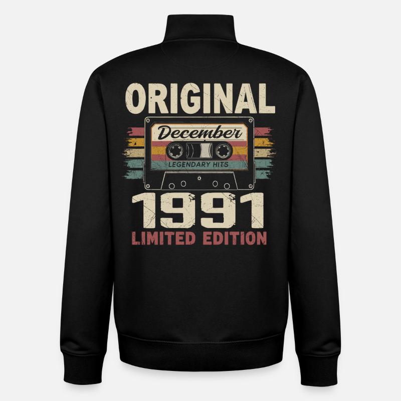 Cadeau D'anniversaire Décembre 1991 - Sweat zippé unisexe en coton bio Stanley/Stella - noir